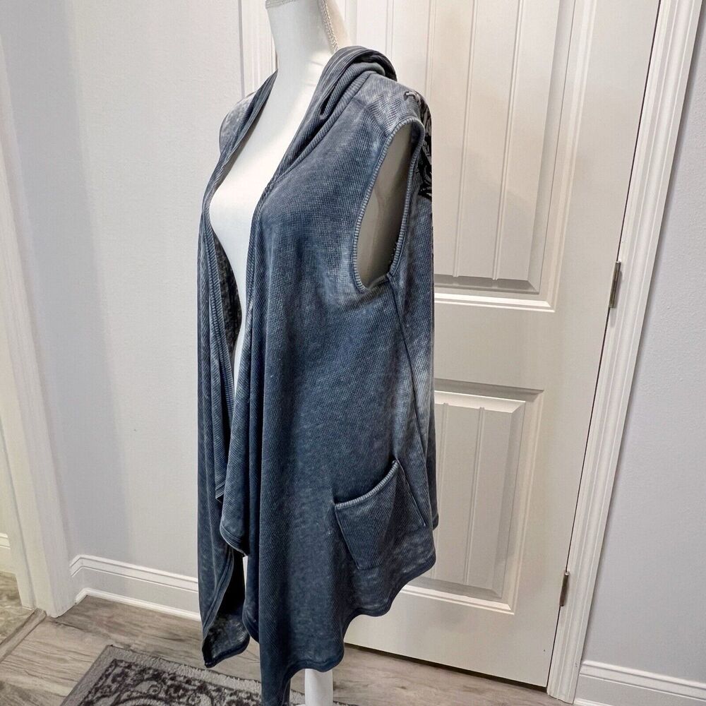 Back In The Saddle Cardigan Rhinestone Wings Hooded Sleeveless Gray Pockets L - Picture 5 of 16